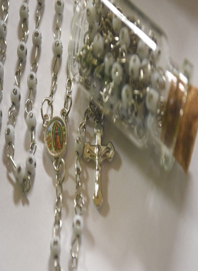YRP 12 X Rosary Bottle Baptism Communion RECUERDOS DE BAUTIZO Lady GUADELUPE White/Silver - Image 3